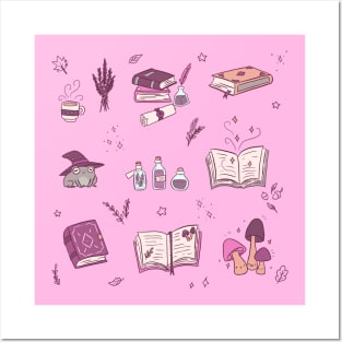 Cute purple fantasy items illustration for fantasy lovers Posters and Art